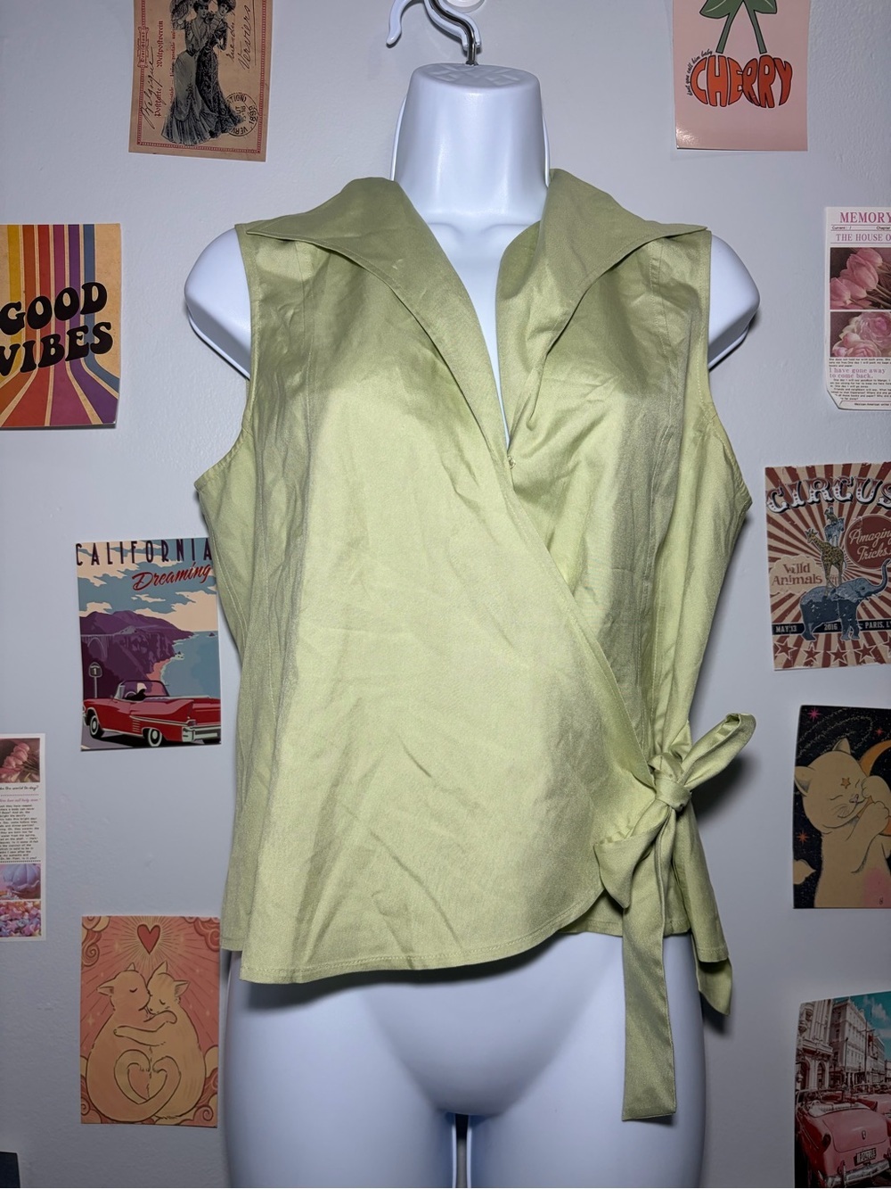 Kate Hill Light Green Sleeveless Wrap Tank Top